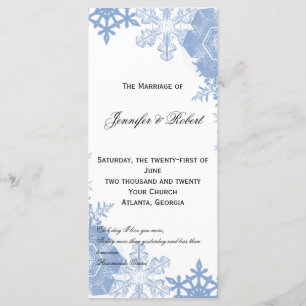 Blue Snowflakes on White Wedding Program Programme