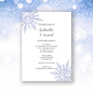 Blue Snowflakes on White Winter Wedding Invitation