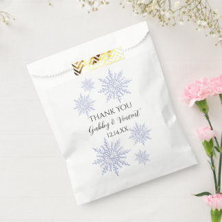 Blue Snowflakes on White Winter Wedding Thank You Favour Bags
