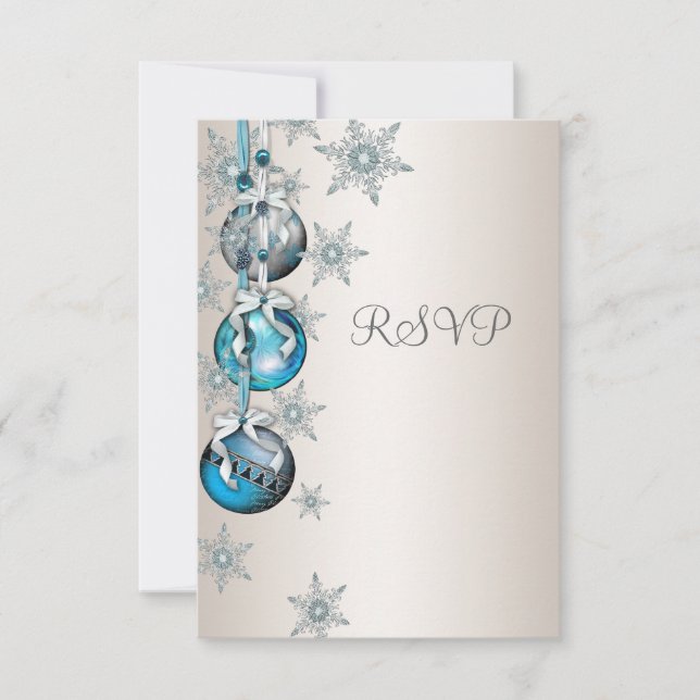 Blue Snowflakes Ornaments Christmas Party RSVP (Front)