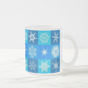 Blue Snowflakes Pattern Frosted Glass Coffee Mug