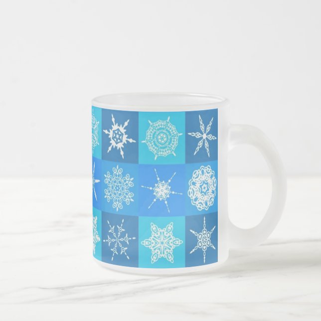 Blue Snowflakes Pattern Frosted Glass Coffee Mug (Right)