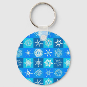 Blue Snowflakes Pattern Key Ring