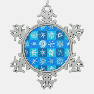 Blue Snowflakes Pattern Snowflake Pewter Christmas Ornament