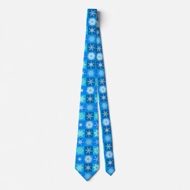 Blue Snowflakes Pattern Tie (Front)