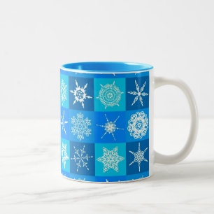 Blue Snowflakes Pattern Two-Tone Coffee Mug