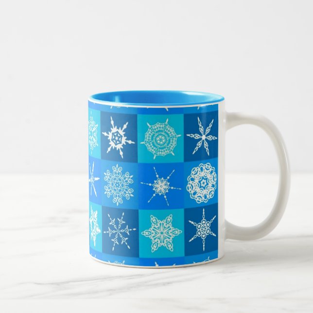 Blue Snowflakes Pattern Two-Tone Coffee Mug (Right)
