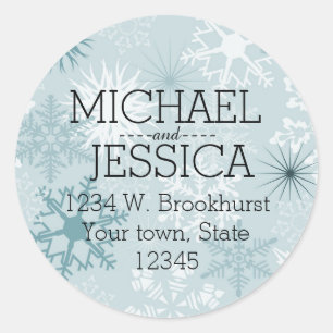 Blue Snowflakes Personalised Classic Round Sticker