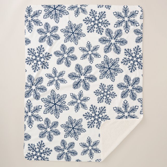 Blue snowflakes sherpa blanket (Front)
