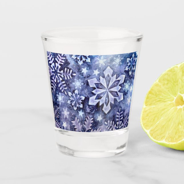 Blue Snowflakes Shot Glass (Front)