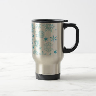 blue snowflakes travel mug