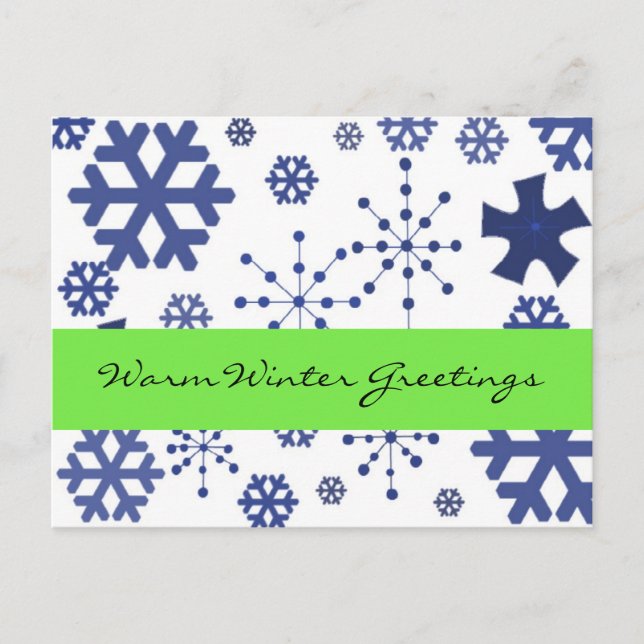 Blue Snowflakes Warm Winter Greetings Postcard (Front)