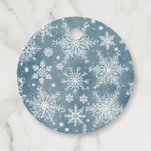 Blue Snowflakes Watercolor Winter Holiday Favour Tags