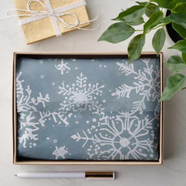 Blue Snowflakes Watercolor Winter Holiday Tissue Paper (Gift)