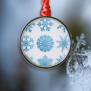 Blue Snowflakes White Christmas Metal Tree Decoration