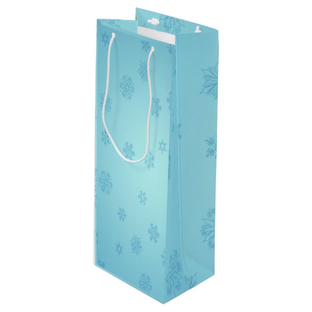 Blue Snowflakes Wine Gift Bag (Front Angled)