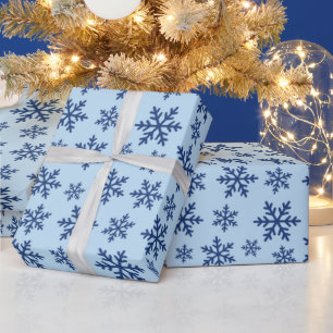 Blue Snowflakes Winter Birthday Present Seamless  Wrapping Paper