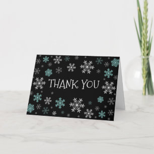 Blue Snowflakes Winter Black Fold Thank You Card