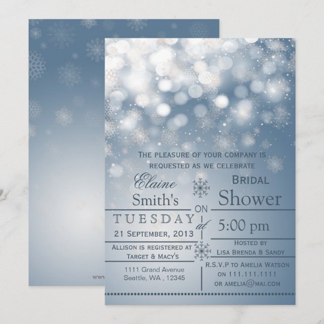 Blue snowflakes Winter Bridal shower Invite (Front/Back)