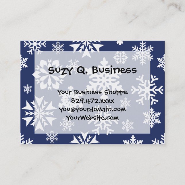 Blue Snowflakes Winter Christmas Holiday Pattern Business Card (Front)