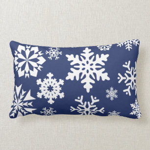 Blue Snowflakes Winter Christmas Holiday Pattern Lumbar Cushion
