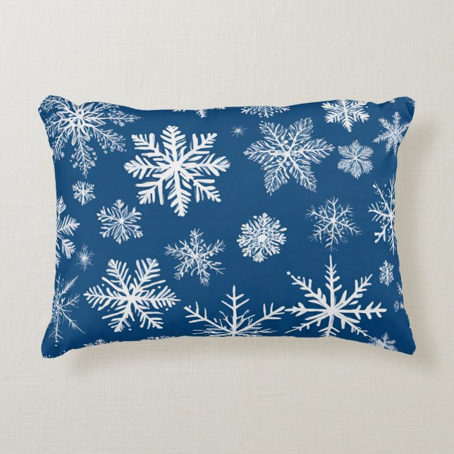 Blue Snowflakes Winter Decorative Cushion (Front)