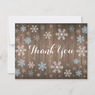 Blue Snowflakes Winter Rustic Wood Thank You Card