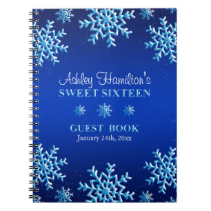 Blue Snowflakes Winter Sweet 16 Guest Book
