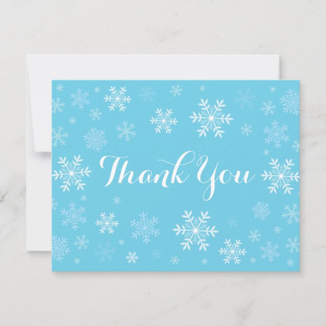Blue Snowflakes Winter Thank You Card (Front)