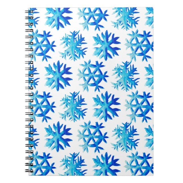 Blue Snowflakes Winter Watercolor Pattern Notebook (Front)