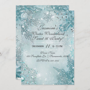 Blue Snowflakes Winter Wonderland Holiday Party Invitation
