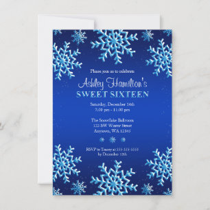 Blue Snowflakes Winter Wonderland Sweet 16 Invitation
