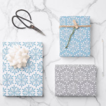 Blue Snowflakes Wrapping Paper Flat Sheet Set of 3