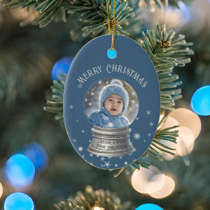 Blue Snowglobe Snowflake Photo Ceramic Tree Decoration