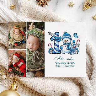 Blue Snowman 3 Photo  First Christmas Holiday Card