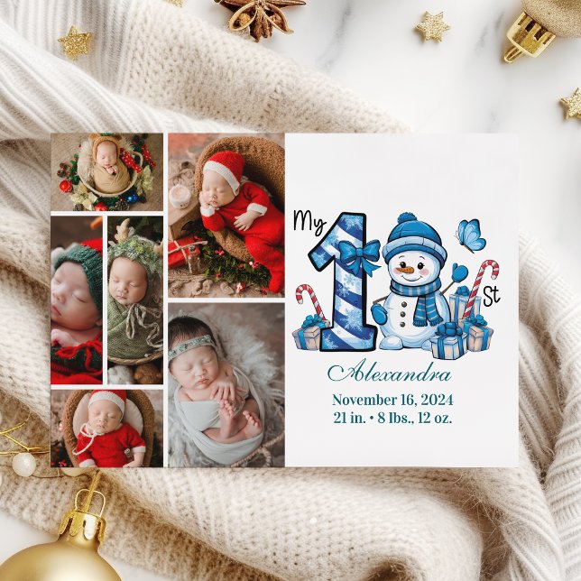 Blue Snowman 6 Photo  First Christmas Holiday Card (Creator Uploaded)