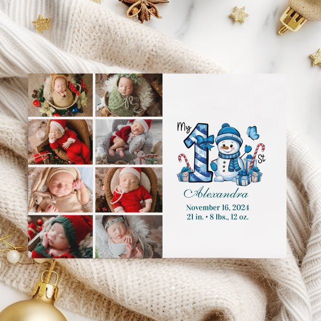 Blue Snowman 8 Photo  First Christmas Holiday Card (Creator Uploaded)