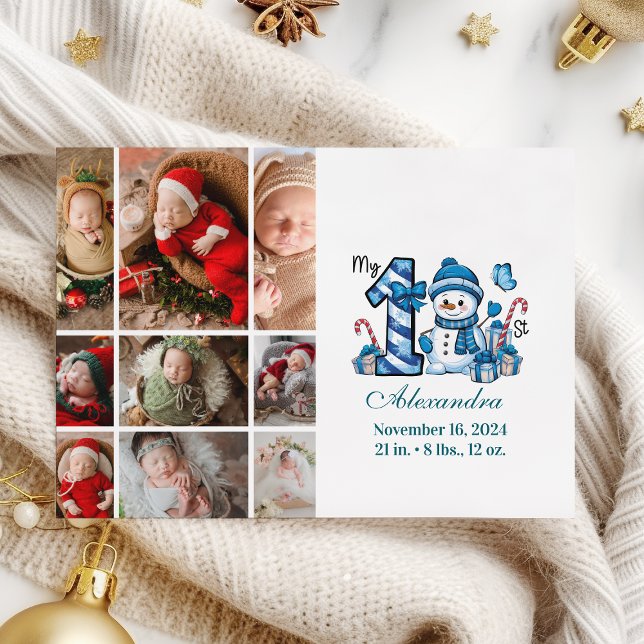 Blue Snowman 9 Photo  First Christmas Holiday Card (Creator Uploaded)