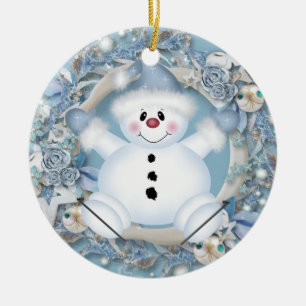 Blue Snowman Ceramic Ornament