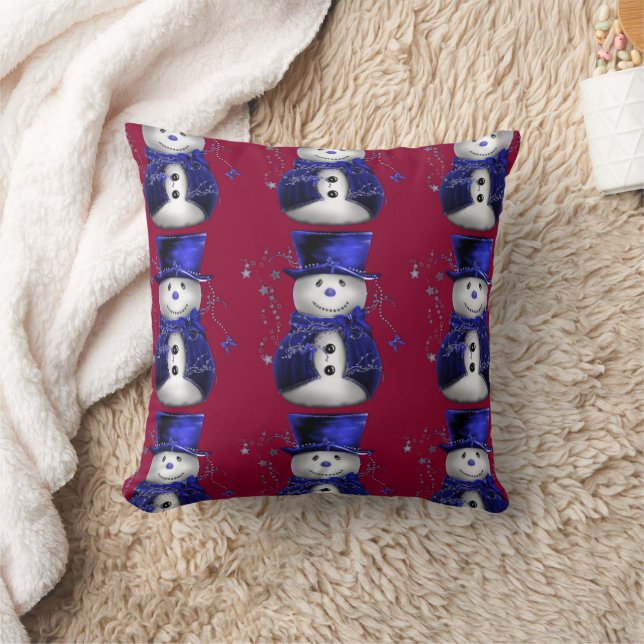 Blue Snowman Christmas Cushion (Blanket)