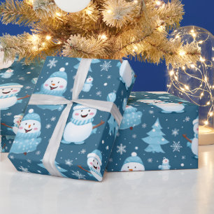 blue snowman christmas gift wrapping papers paper
