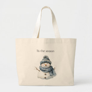 Blue Snowman Christmas Large Tote Bag