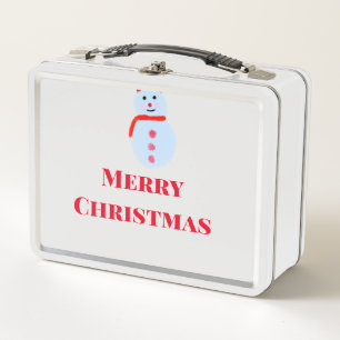 Blue snowman Christmas merry Christmas add name te Metal Lunch Box