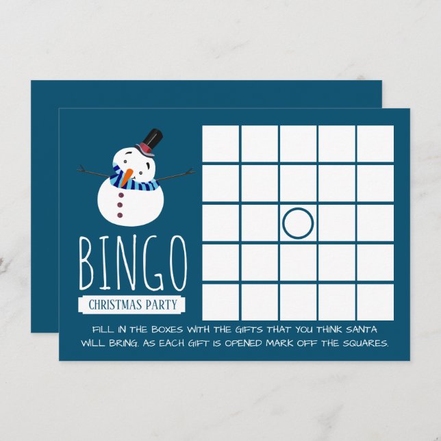 Blue Snowman, Christmas Party Bingo Invitation (Front/Back)