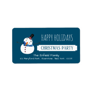 Blue Snowman, Christmas Party Label