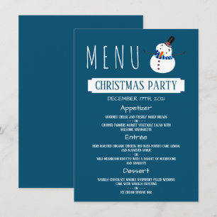Blue Snowman, Christmas Party Menu Invitation