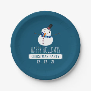 Blue Snowman, Christmas Party Paper Plate