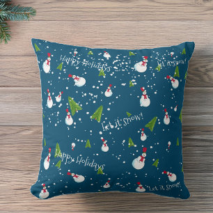 Blue Snowman Christmas Personalised Cushion