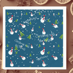 Blue Snowman Christmas Personalised Napkin
