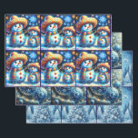 Blue Snowman Christmas Tree Baubles Decoupage Wrapping Paper Sheet<br><div class="desc">Mexican Folk Art Snowmen Snowman Snow People
Please follow me; I create new designs and products daily!
Feel free to contact me with your design needs.</div>